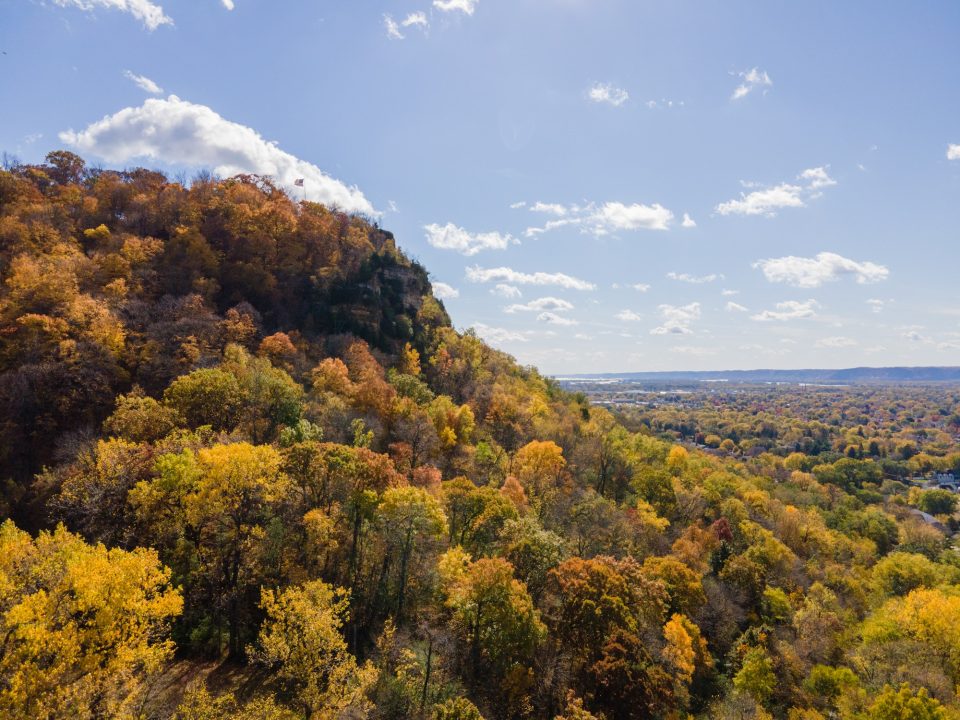 Landscape of hills surrounded by autumn trees in La Crosse, Wisconsin